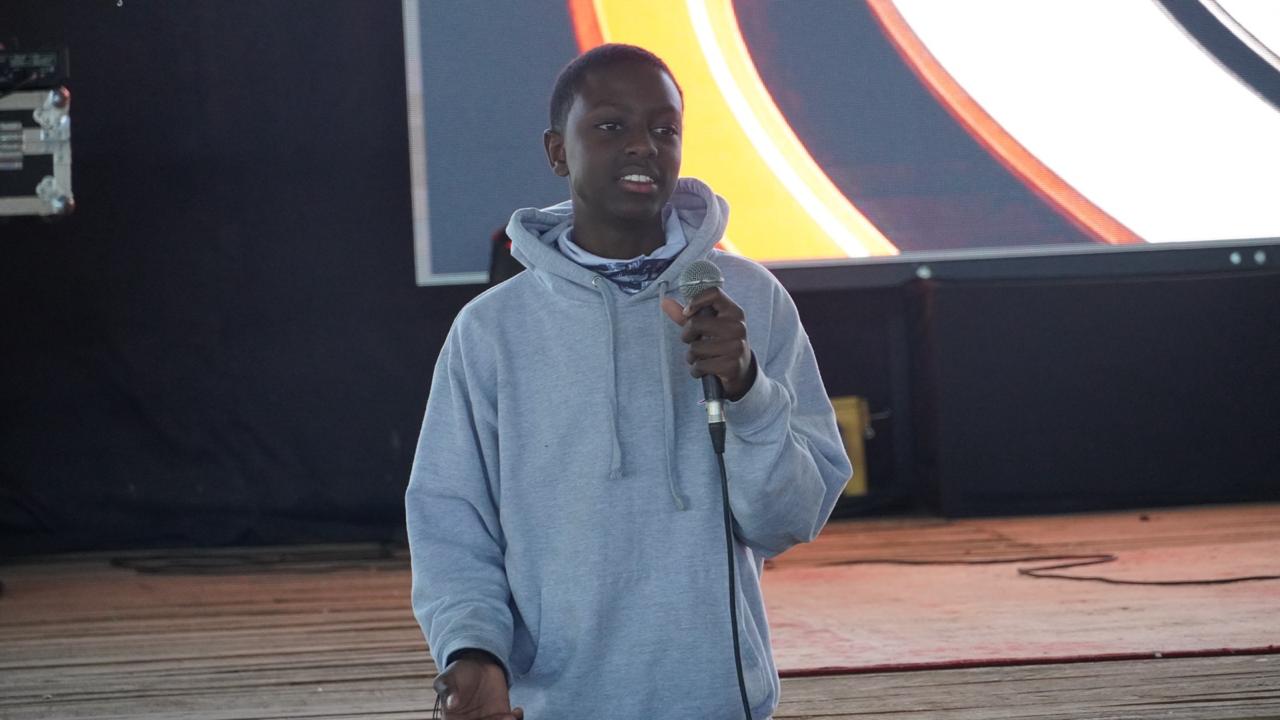 A GIANTS teenager sharing on stage